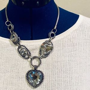 Large Crystal Hearts Asymmetric Statement Necklace